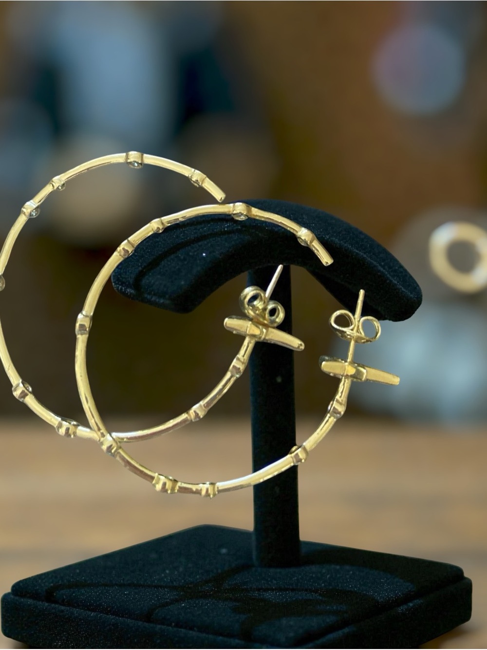Gold Bamboo-Style Hoop Earrings - Women Jewelry